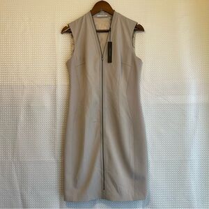 TAHARI NWT Miri V Neck Sheath Dress Macrame Beige Size 8 Full Zip Front #728